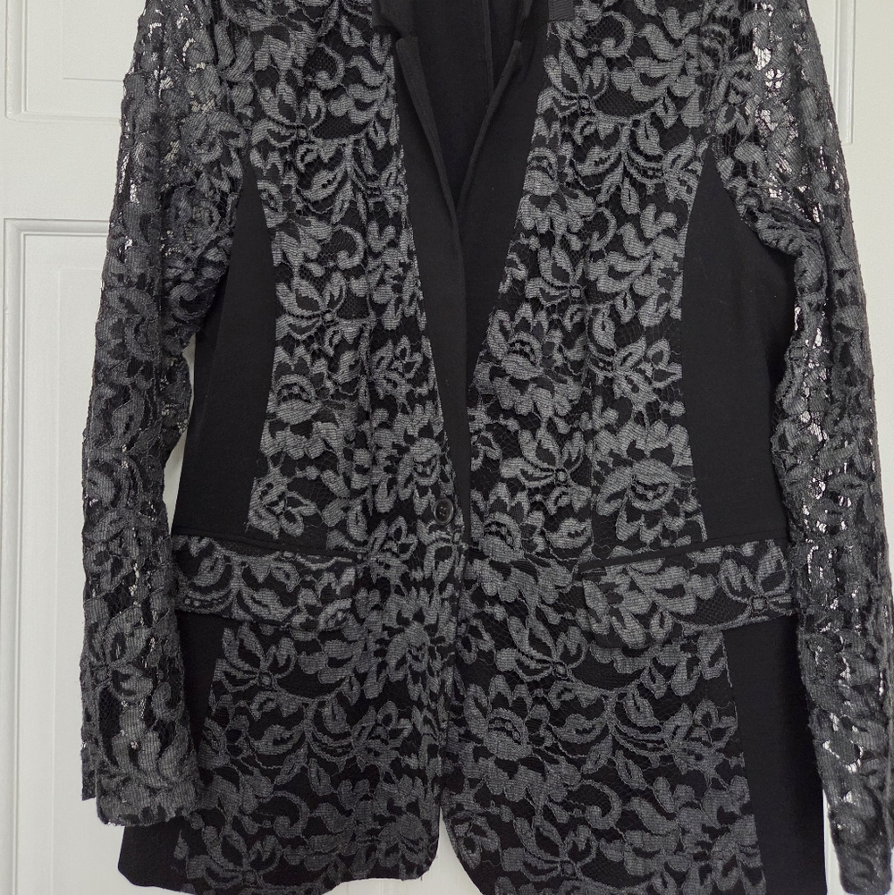 Black Lace-Overlay Women's Blazer Jacket